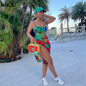 Kliou Hipster Print Bow Women Two Piece Set Sleeveless Slash Neck Off Shoulder Shaped Waist Streetwear Casual Slim Outfit