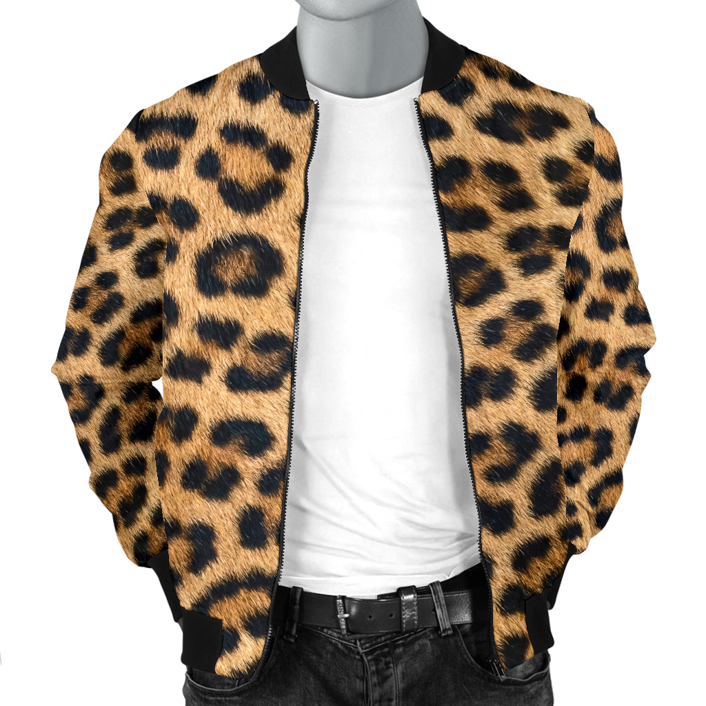 Leopard Fur Print Mens Bomber Jacket